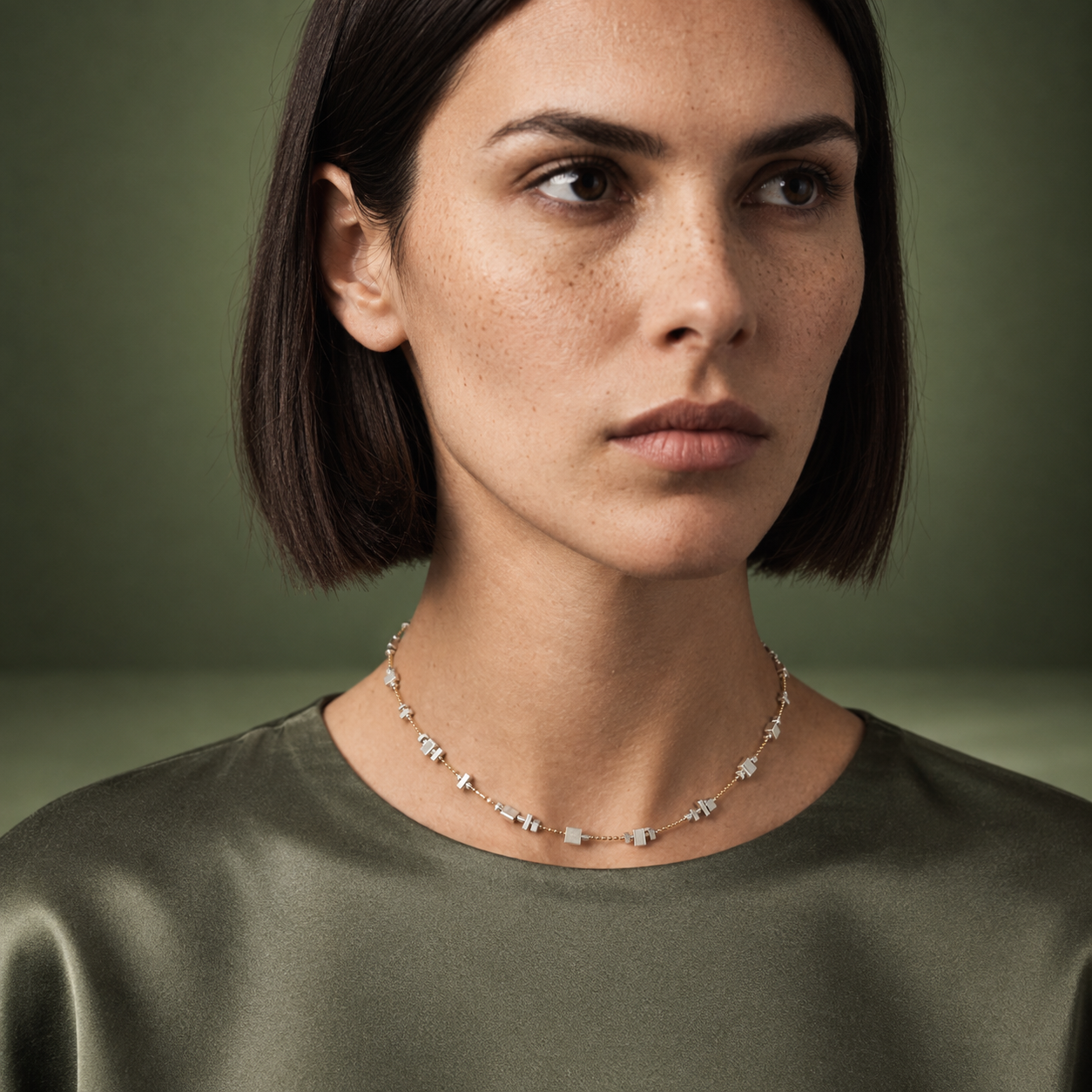 Multiple nights ZULIE necklace worn by a model